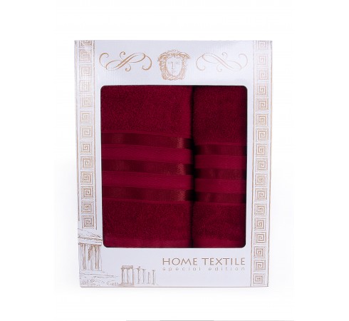 Подарочный набор махровых полотенец "Атласная лента", 50х90, 70х140, бордовый