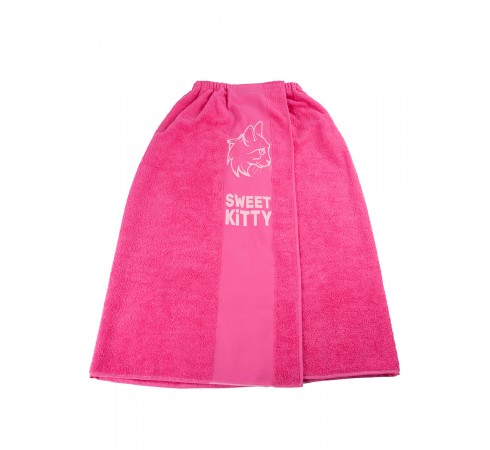 Килт Женский "Кошка", розовый, махровое полотенце, 90х150